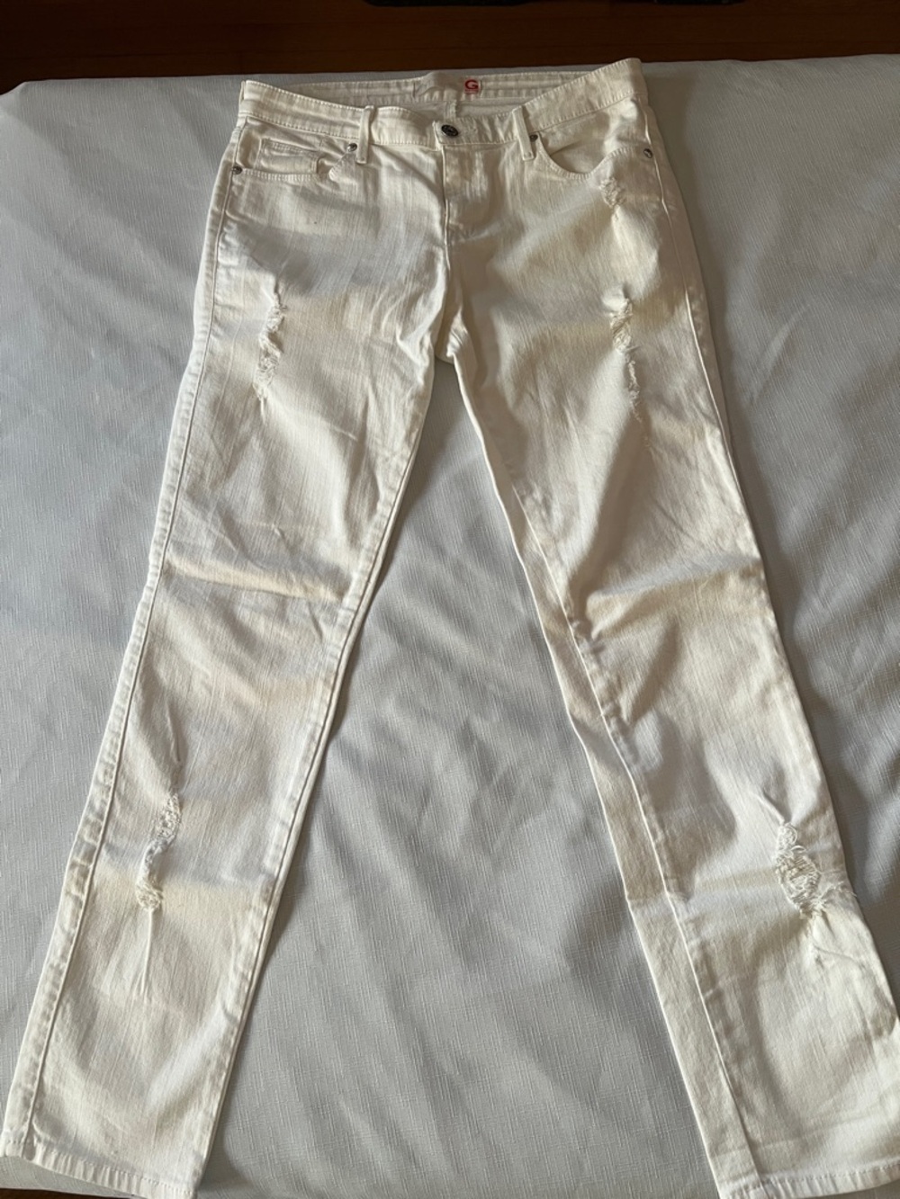 G by Guess White Skinny Jeans with Subtle Distressing